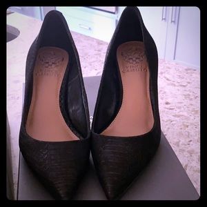 Vince Camino Cassina Black Nubuck Snake Pumps